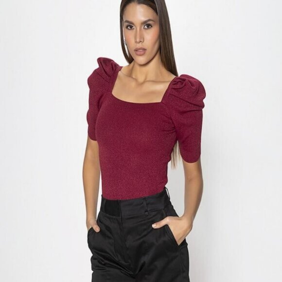 Joe's Jeans Monica Puff-Sleeve Top Size XS In Zinfandel - Picture 1 of 5